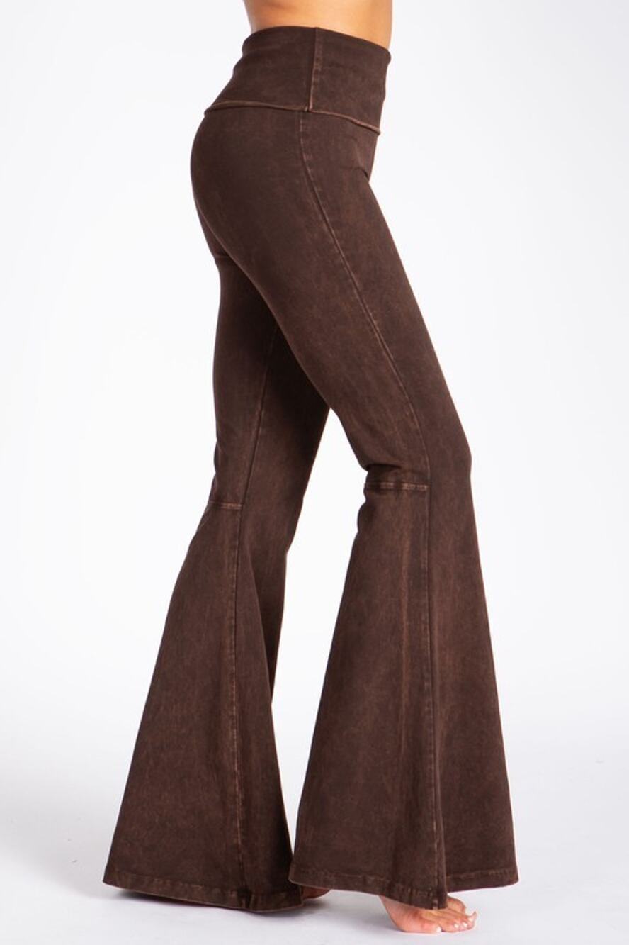 Chatoyant Plus Size Mineral Wash Seam Detail Bell Bottoms Brown 1XL